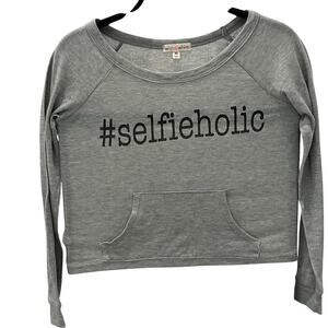 Wish & Whim Juniors XS "#Selfieholic" Lightweight Long Sleeve Pullover Top